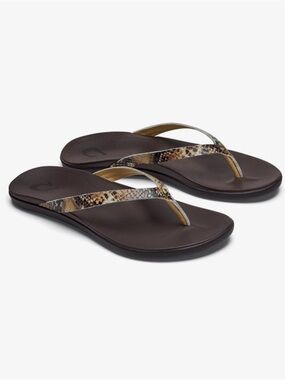 Olukai Leather Snakeskin Flops